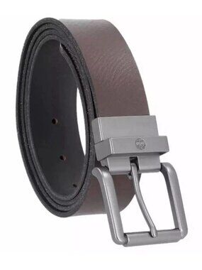 Timberland Men's Brown Black Leather Belt  Gunmetal Buckle - Reversible M0934